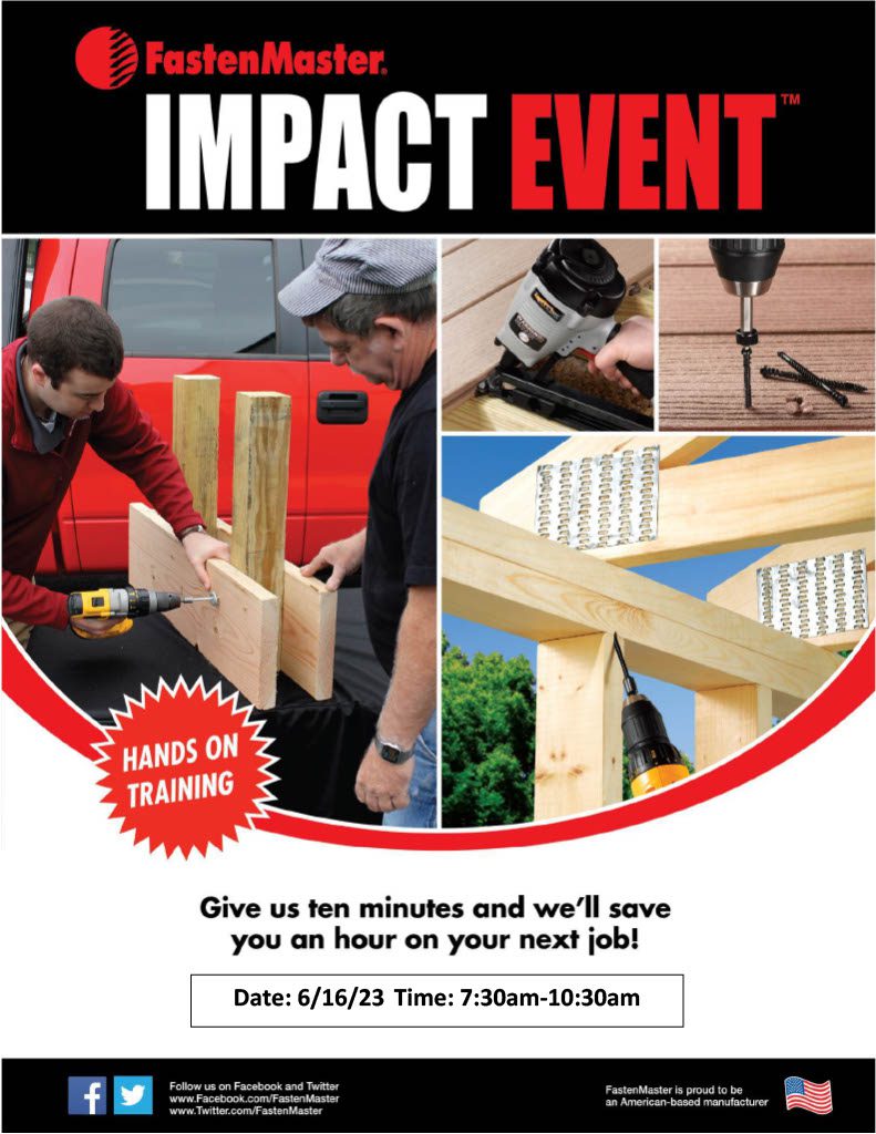 FastenMaster IMPACT EVENT Friday June 16th, 2023 - Moynihan Lumber