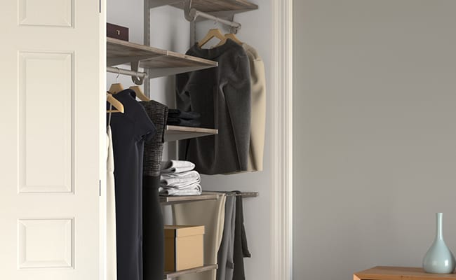 Pantry & laundry room closet organizers with custom shelving in Boston MA.